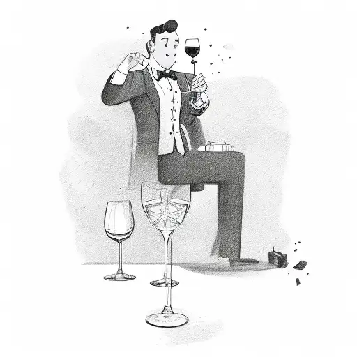 A sketch-style illustration of a masculine figure toasting a glass of wine, symbolizing the joy of travel tattoo design idea