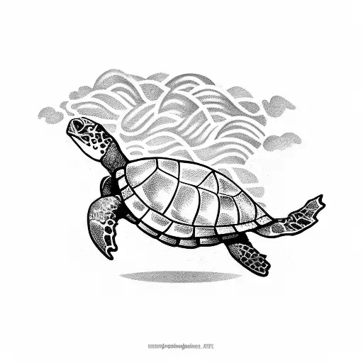 A sea turtle eating a plate of pasta tattoo design idea