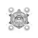 Dotwork depiction of a mesmerizing astronaut floating among celestial bodies tattoo design idea