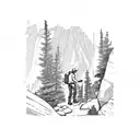 A sketch-style illustration of a hiker conquering a challenging Colorado trail tattoo design idea