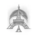 A blackwork tattoo showcasing iconic landmarks from different romantic destinations, like the Eiffel Tower and Taj Mahal tattoo design idea