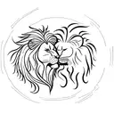 A lion and a Latina sharing a passionate kiss during a yoga session tattoo design idea