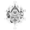 A mystical storybook with characters from favorite stories intertwined with massage symbols tattoo design idea