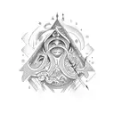 A mystical storybook with characters from favorite stories intertwined with massage symbols tattoo design idea