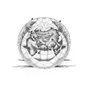 A dotwork representation of a globe with intricate massage symbols and storytelling elements tattoo design idea