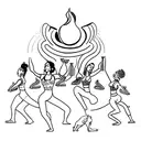 A lion trainer balancing a wine glass on their head while a group of Latinas perform yoga around them tattoo design idea