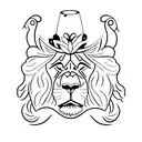 A lion trainer balancing a wine glass on their head while a group of Latinas perform yoga around them tattoo design idea
