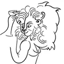 A lion trainer balancing a wine glass on their head while a group of Latinas perform yoga around them tattoo design idea