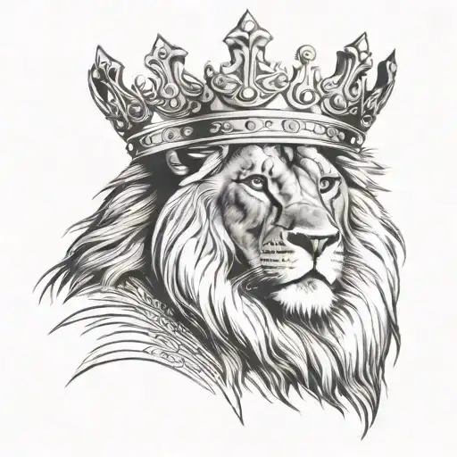 handsome king  lion with African crown  tattoo design idea