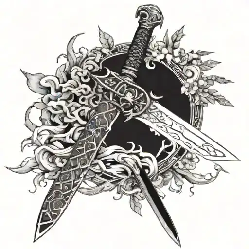 a Japanese-style sword inspired by both the worlds of 'Demon Slayer tattoo design idea