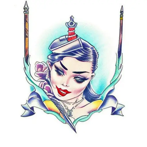 mujer con espada y balanza de justicia  tattoo design idea