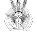 Athena's spear and shield intertwined with ancient scrolls tattoo design idea