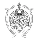 Athena's spear and shield intertwined with ancient scrolls tattoo design idea