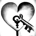 The tattoo design should feature a lock and key symbolizing the deep connection and lifelong love between two partners. The lock should be heart-shaped with fine lines and subtle details, and the key's shaft should curve and twist. The overall composition should be balanced and harmonious, conveying the idea of eternal love and commitment. tattoo design idea