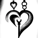 The tattoo design should feature a lock and key symbolizing the deep connection and lifelong love between two partners. The lock should be heart-shaped with fine lines and subtle details, and the key's shaft should curve and twist. The overall composition should be balanced and harmonious, conveying the idea of eternal love and commitment. tattoo design idea