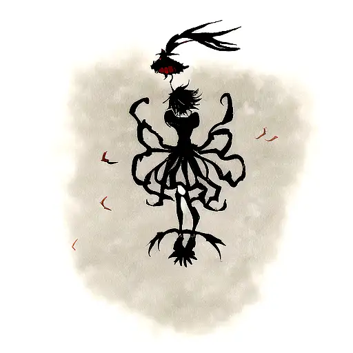 silhouette de ryuk flottant dans les airs de dos  tattoo design idea