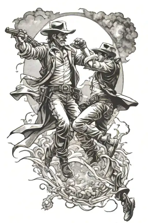 high noon fight scene tattoo design idea