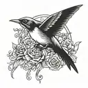 Nightingale flying left black and white drawing no border  tattoo design idea