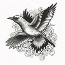 Nightingale flying left black and white drawing no border  tattoo design idea