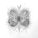 A small lightning bolt hidden within the ribs, surrounded by butterflies tattoo design idea