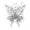 A small lightning bolt hidden within the ribs, surrounded by butterflies tattoo design idea