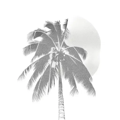 soft grey clouds with grey palm tree tattoo design idea