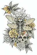 dragonfly with sugar skull surrounded by beach palm trees  tattoo design idea