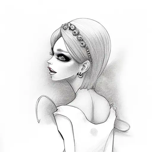 attractive peanut wearing red dress and high heels, makeup and wig tattoo design idea