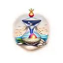 hourglass lie on the beach tattoo design idea