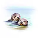 2 sea otters hugging baby otter tattoo design idea