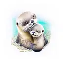 2 sea otters hugging baby otter tattoo design idea