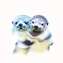 2 sea otters hugging baby otter tattoo design idea