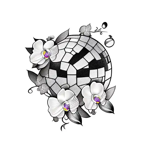 disco ball with orchid flowers tattoo design idea