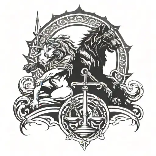 cerberus and lady justice tattoo design idea