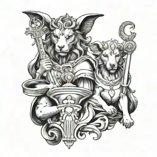 cerberus and lady justice tattoo design idea