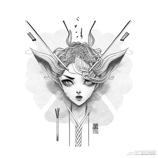 chopsticks with noodles tattoo design idea