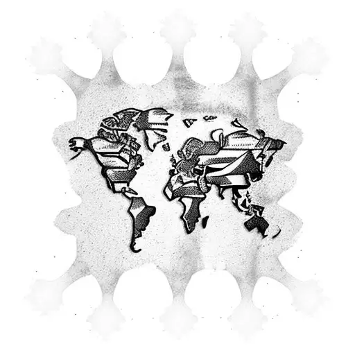 hand Squeeze world map tattoo design idea