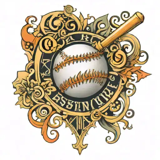 A new-school design of a baseball with intricate patterns and designs, incorporating symbols that represent your business ownership and love for the game tattoo design idea