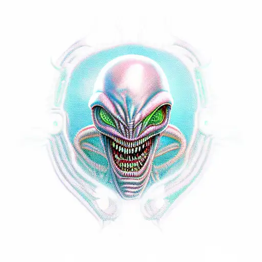alien demon, 4 eyes, sharp tooths  tattoo design idea