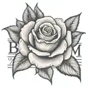 write the word "Bloom" into a tiny rose stem wrapped tattoo design idea