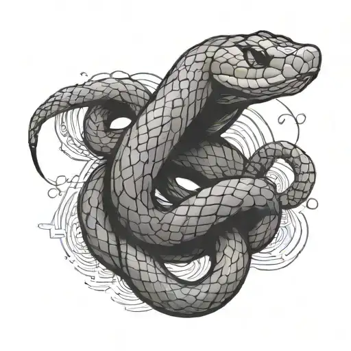 A minimalist design of a snake intertwined with a brain, representing the connection between mental health and personal growth tattoo design idea