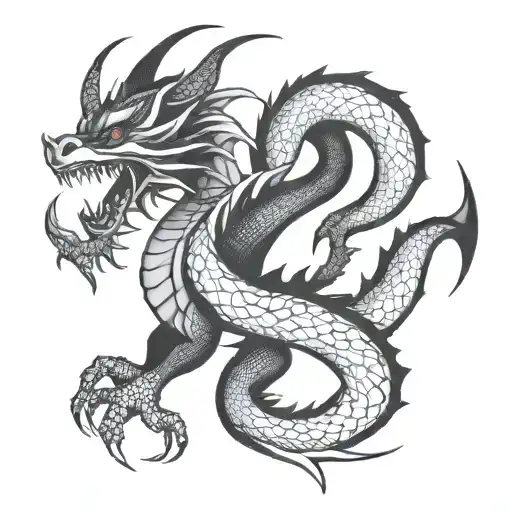 A geometric european dragon with wings around the world tattoo design idea