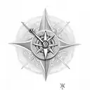 clock, rose, compass tattoo design idea