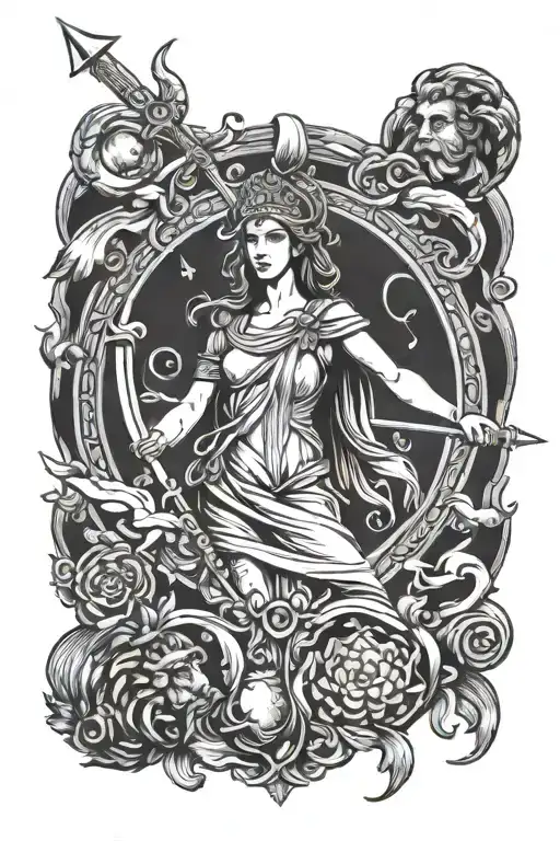 athena greek goddess, medusa head, poseidon holding the trident, zeus, jupiter, neptune, mars, apollo tattoo design idea