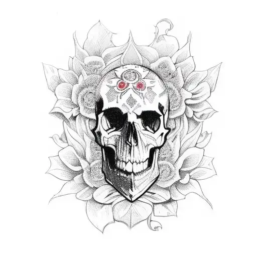 Peresphone with skulls and flowers ruling the underworld tattoo design idea