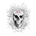 Peresphone with skulls and flowers ruling the underworld tattoo design idea