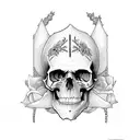 Peresphone with skulls and flowers ruling the underworld tattoo design idea