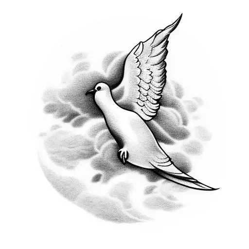 Dove in clouds on wrist tattoo design idea
