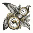 pocket watch turkey feather white tail deer outdoor scene golden trumpet train on railroad tracks geese flying poker  tattoo design idea