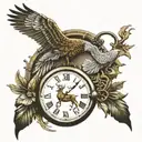 pocket watch turkey feather white tail deer outdoor scene golden trumpet train on railroad tracks geese flying poker  tattoo design idea